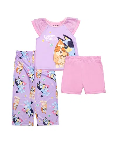 Bluey Kids' Toddler Girls Short Frill Sleeve Tank, Shorts And Open Leg Pants, 3-piece Pajama Set In Assorted