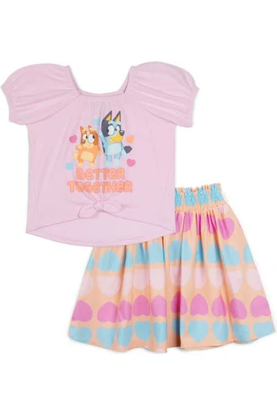 Bluey Kids'  T-shirt And Bubble Skirt Set In Pink Peach  Bingo