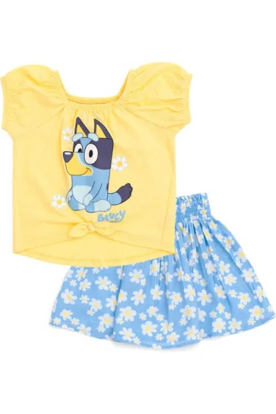 Bluey Kids'  T-shirt And Bubble Skirt Set In Yellow  Blue