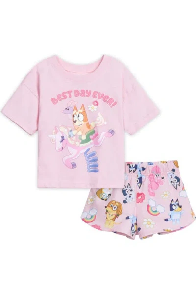 Bluey Kids'  T-shirt And French Terry Shorts Set In Bingo Pink