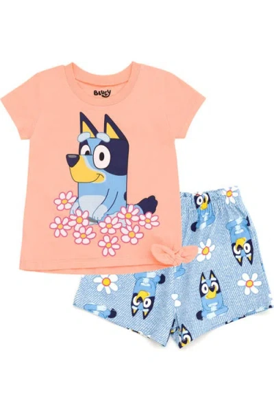 Bluey Kids'  T-shirt And French Terry Shorts Set In  Pink Blue