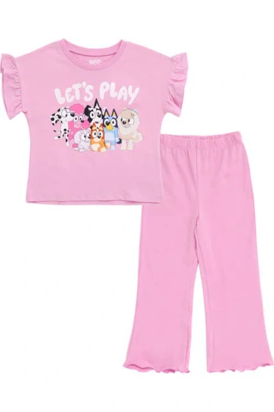 Bluey Kids'  T-shirt And Ribbed Flare Pants Set In Lavender Pink