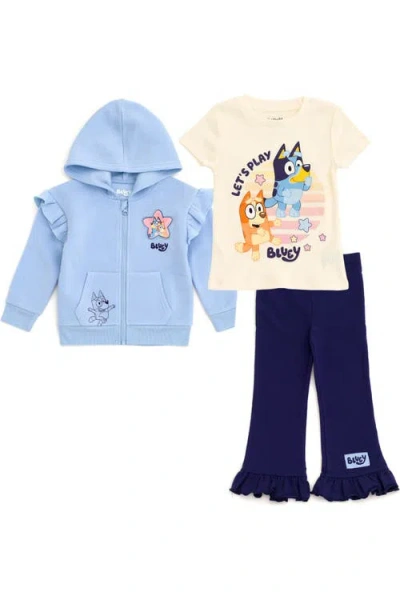 Bluey Kids'  Zip-up Hoodie T-shirt And Pants Set In  Bingo Blue Navy
