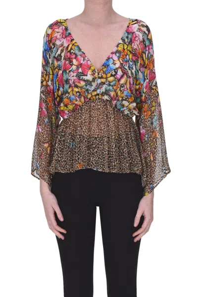 Blugirl Animal And Flower Print Chiffon Blouse In Multicoloured