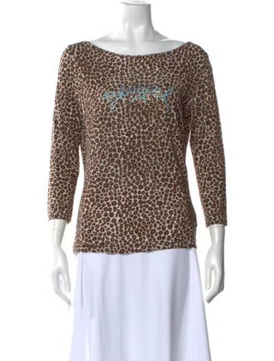 Pre-owned Blugirl Animal Print Bateau Neckline Top In Brown