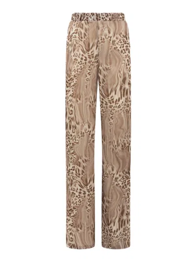 Blugirl Animal Print Wide-leg Trousers With Relaxed Fit In Neutral