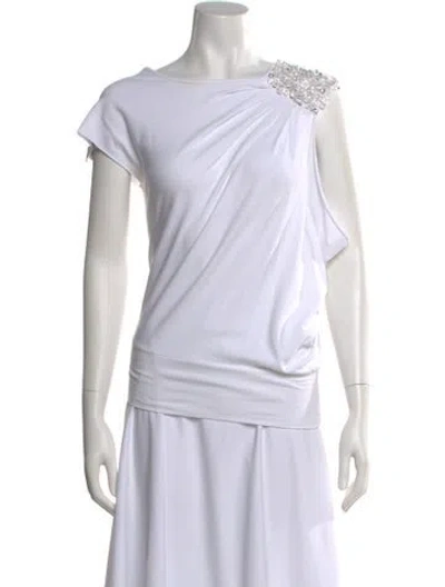 Pre-owned Blugirl Asymmetrical Short Sleeve Top In White