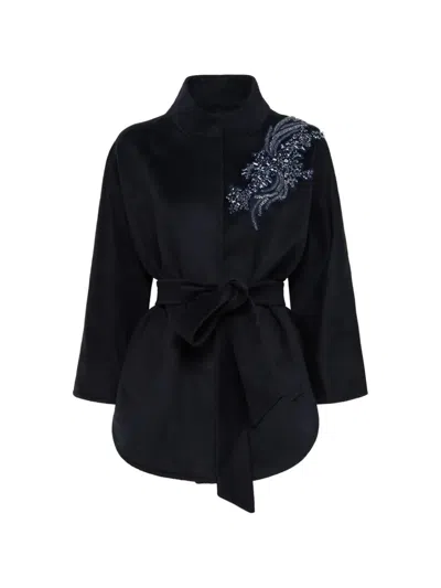 Blugirl Bead-embellished Belted Coat In Grey