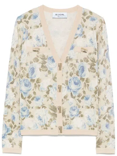 Blugirl Kids' Beige Cardigan With Floral Print