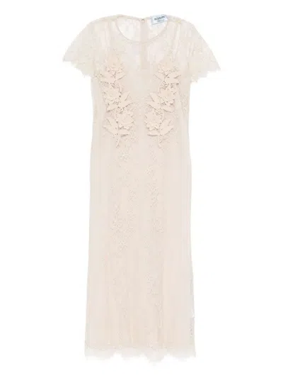 Blugirl Kids' Beige Midi Dress With Lace