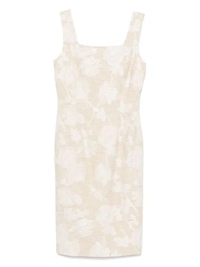 Blugirl Kids' Beige Midi Dress With Roses And Slit