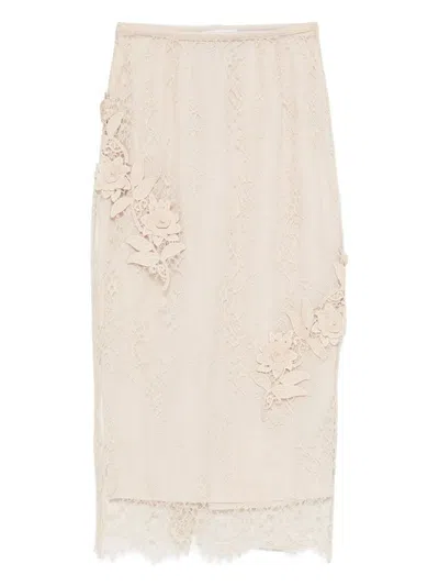Blugirl Kids' Beige Midi Skirt In Lace