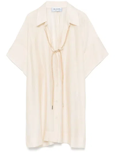 Blugirl Beige Shirt With Tie Neckline And Cinched Waist In Neutrals