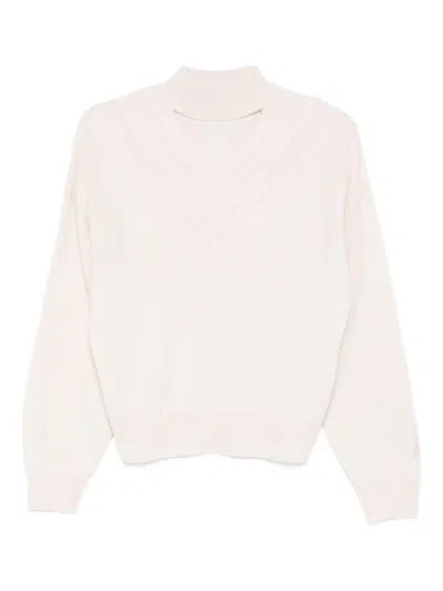 BLUGIRL Beige long-sleeved sweater with a high neck with a ribbed cutout detail BLUGIRL