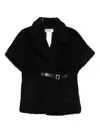 Blugirl Boxy Black Textured Jacket With Wide Collar And Leather Belt In Black