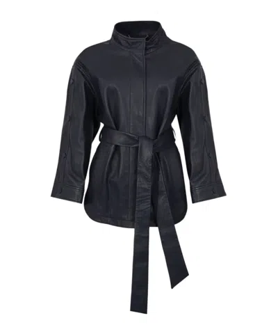Blugirl Belted Stand-collar Jacket In Black