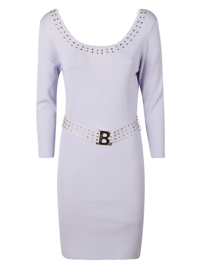Blugirl Belted Waist Long-sleeved Studded Dress In Violet