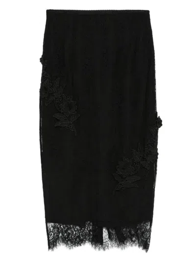Blugirl Kids' Black Midi Skirt In Lace