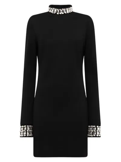 BLUGIRL BLACK MINI DRESS WITH SILVER EMBELLISHMENTS AND V-CUT BACK