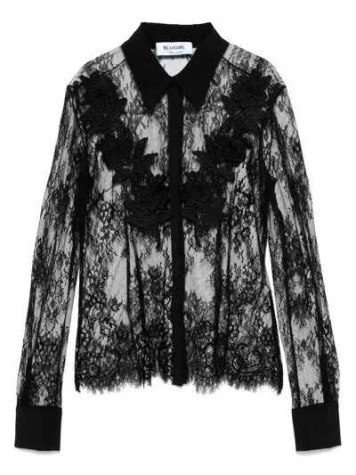 Blugirl Kids' Black Semi-trasparent Shirt In Lace