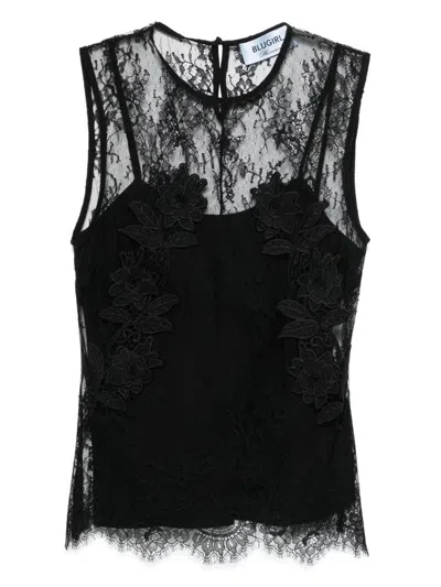 Blugirl Kids' Black Semi-trasparent Top In Lace