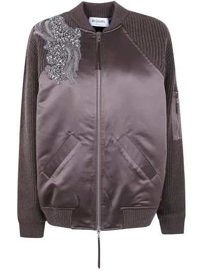BLUGIRL BLUGIRL BLEND WOOL & NYLON BOMBER JACKET