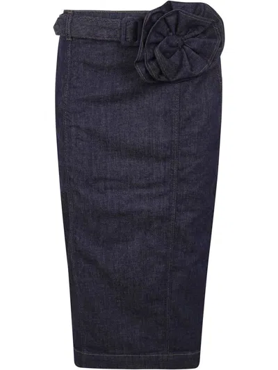 Blugirl Kids' Blue Denim Midi Pencil Skirt With Belt