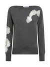 Blugirl Boat Neck Sweater With Floral Appliqués In Gray