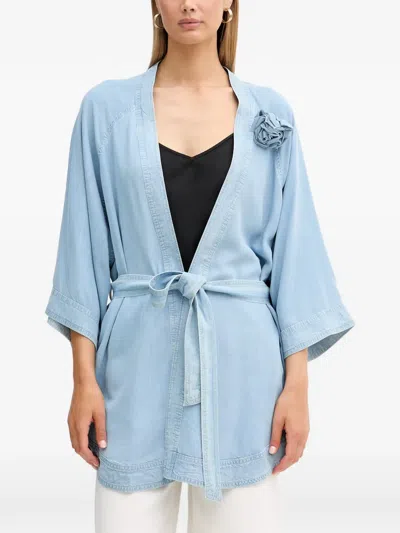 Blugirl Brooch-appliqué Belted Kimono In Blue