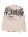 Blugirl Brown Wool Sweater With Geometric Pattern In Pink