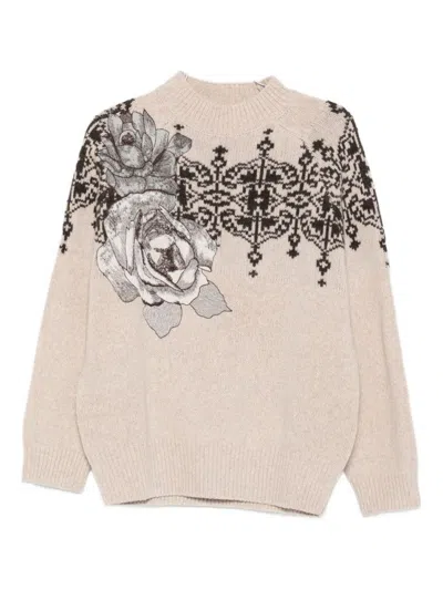BLUGIRL BROWN WOOL SWEATER WITH GEOMETRIC PATTERN