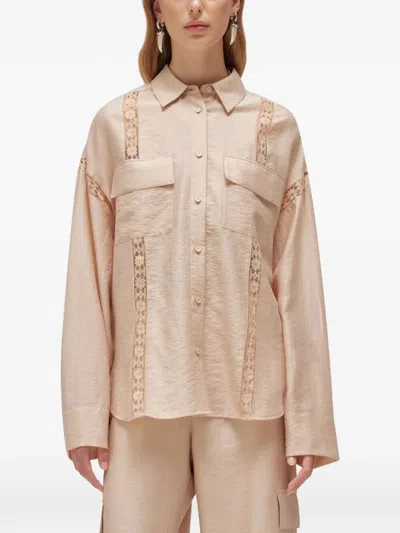 Blugirl Fluid Lyocell Shirt With Lace Inserts And Flap Pockets In Multi