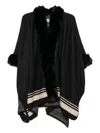 Blugirl Cape Coat With Plush Faux Fur Trim In Black
