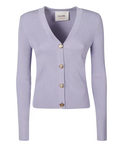 Blugirl Floral Buttons Rib Knit Cardigan In Violet