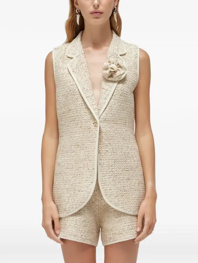Blugirl Chaleco Bouclé Floral-appliqué Jacket In Neutral