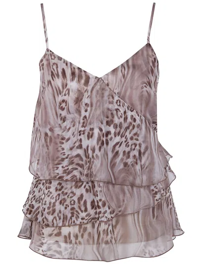 Blugirl Chiffon Animal Print Top In Brown