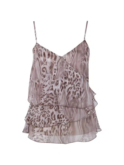 Blugirl Chiffon Animal Print Top In Brown