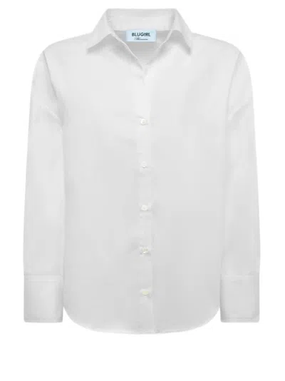 Blugirl Cotton Poplin Shirt With Lace Detail And Buttoned Cuffs In White