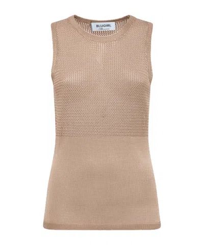 Blugirl Crew Neck Knit Top In Brown