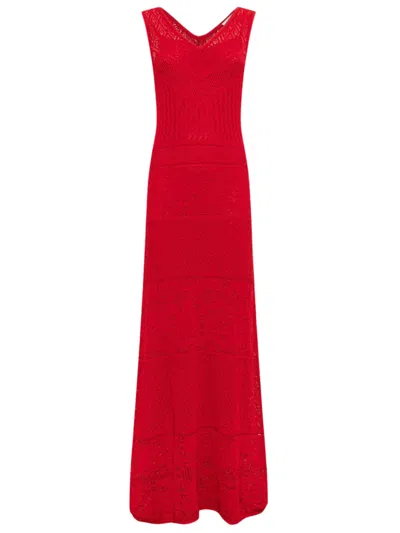 Blugirl Intricate V-neck Crochet Maxi Dress In Red