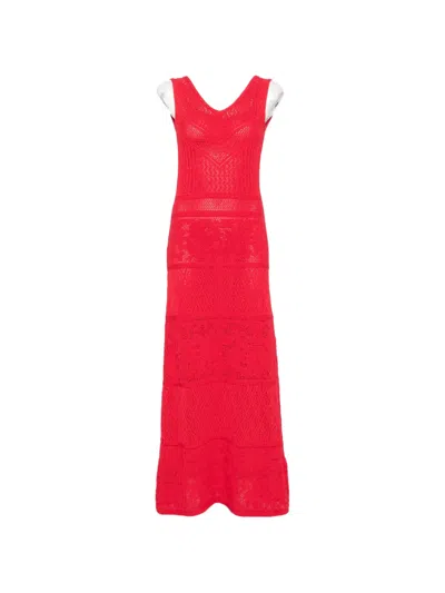 Blugirl Crochet-knit V-neck Maxi Dress In Red