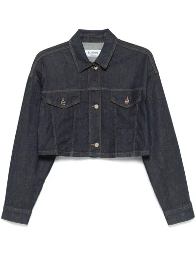Blugirl Kids' Crop Jacket In Denim With Pockets In Blue