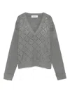 Blugirl Diamond-patterned V-neck Sweater With Openwork Details In Gray