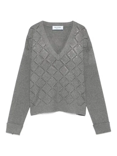 BLUGIRL CROPPED GREY SWEATER WITH V-NECKLINE