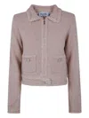 Blugirl Cropped Soft-textured Knit Sweater With Classic Collar In Pink