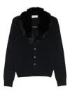 Blugirl Deep V-neck Sweater With Black Fur Collar In Black
