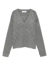 Blugirl Diamond-patterned V-neck Sweater With Openwork Details In Gray