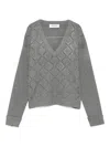 Blugirl Diamond-patterned V-neck Sweater With Openwork Details In Gray