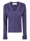 Blugirl Embellished V-neck Sweater In Blue