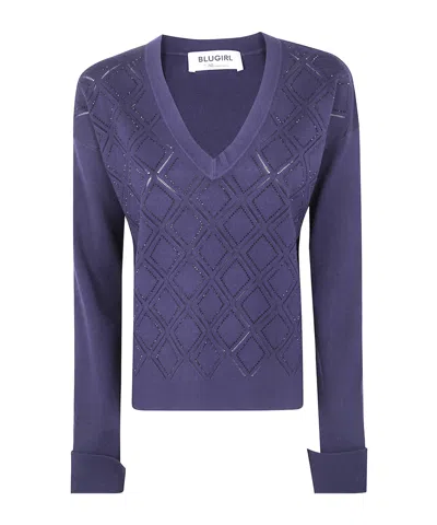 BLUGIRL EMBELLISHED V-NECK SWEATER
